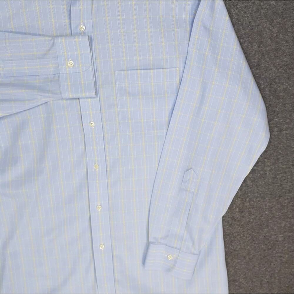 Like New Brooks Brothers Supima Cotton Plaid Mens 15.5 Blue Yellow Dress Shirt